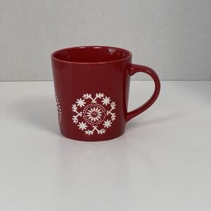 Starbucks Red‎ Coffee Mug with White Floral Snowflake Design christmas 2006
